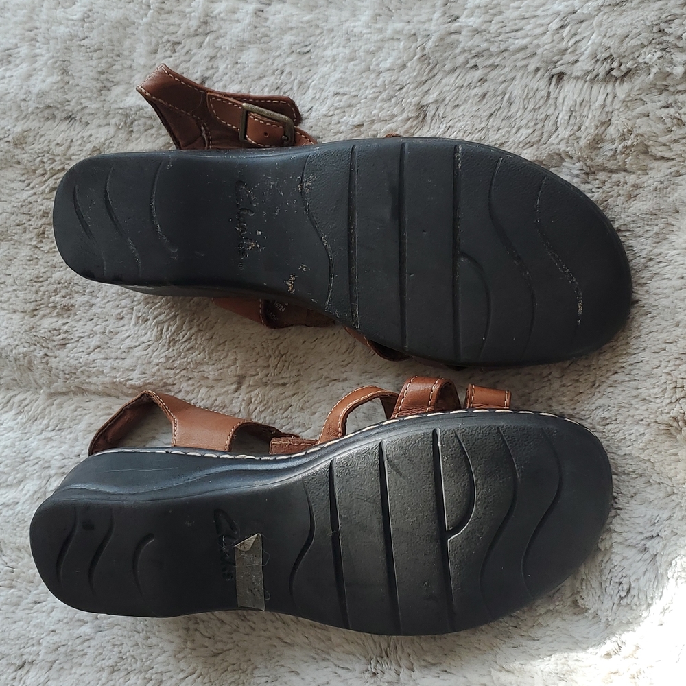 Clarks Light Brown Leather Strapey Heeled Sandals Ankle Buckle Size 10M - Picture 7 of 7